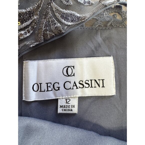 Oleg Cassini Elegant Embroidered Gown Size 12 Sequined Formal Wedding Designer - Picture 3 of 11